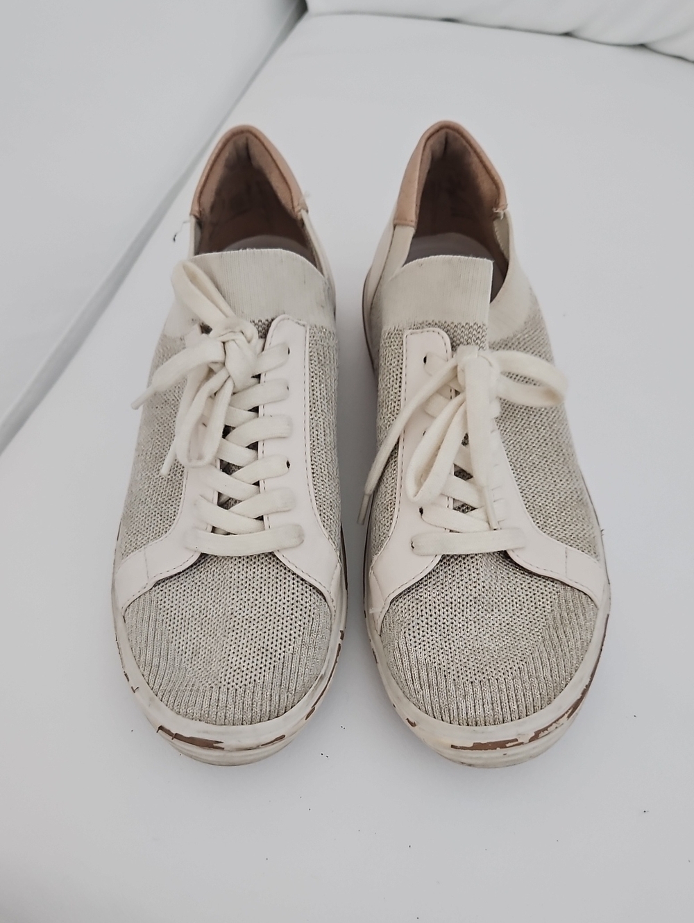Kelly & Katie Cream Knit Lace-Up Sneakers